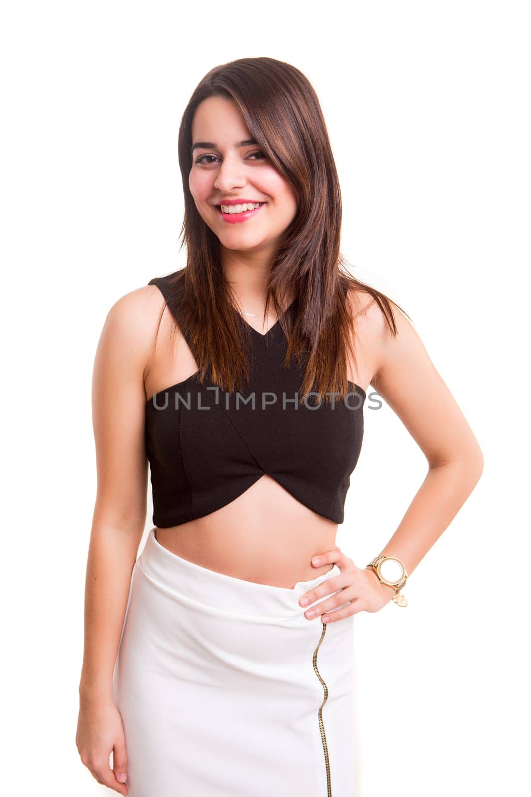 Young woman dressed for summer, isolated over white