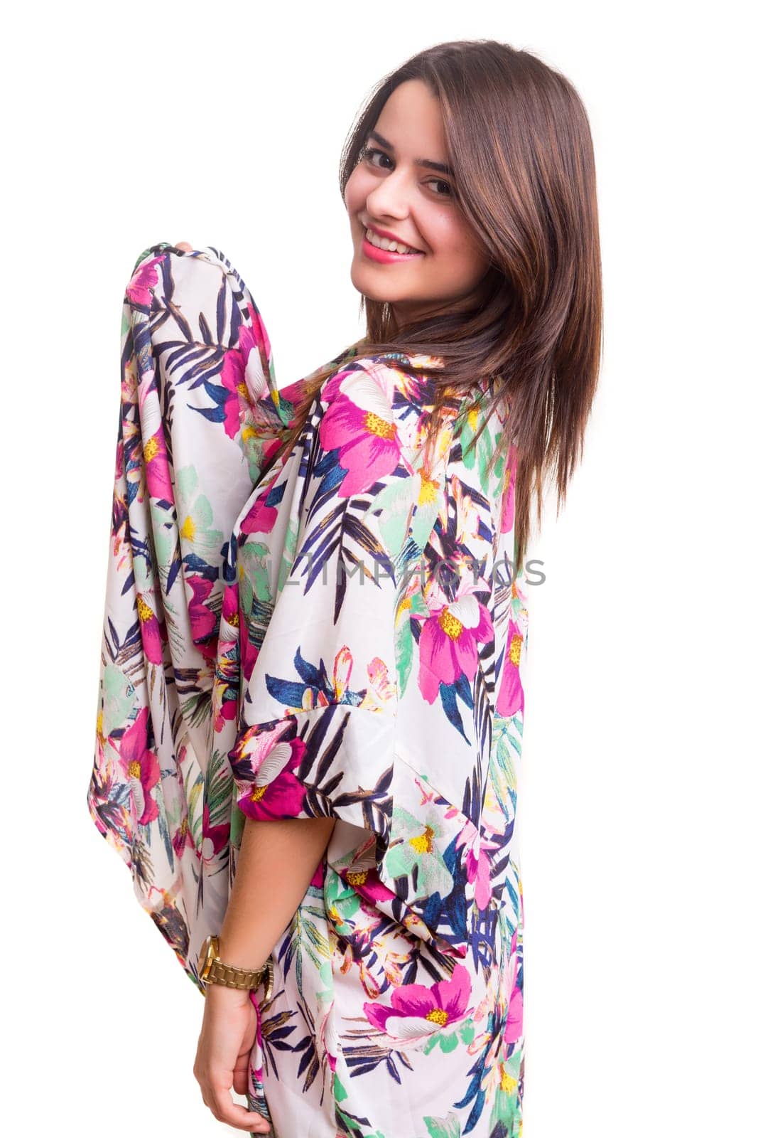Young woman dressed for summer, isolated over white