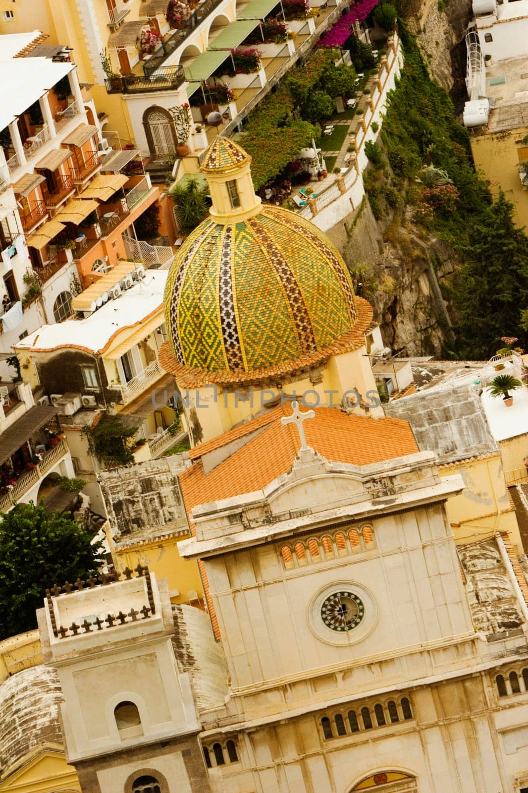 High angle view of a church in a town, Chiesa di Santa Maria Assunta, Positano, Amalfi Coast, Salerno, Campania, Italy