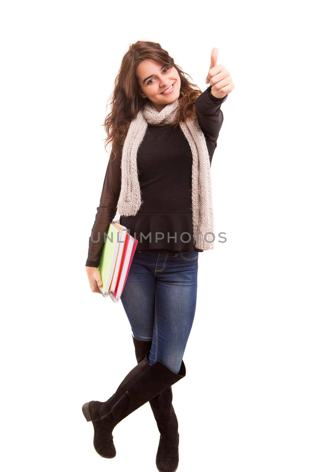 A beautiful student posing isolated over a white background