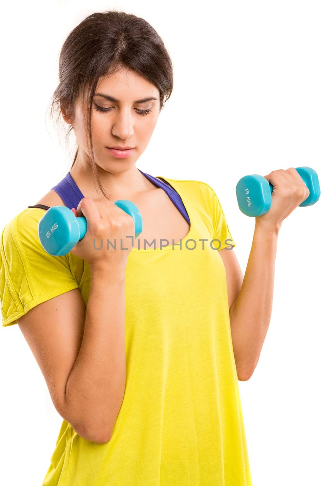 Beautiful woman exercising - fitness concept - isolated over copy space background