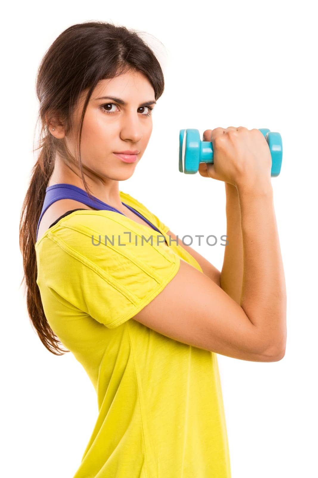 Beautiful woman exercising - fitness concept - isolated over copy space background