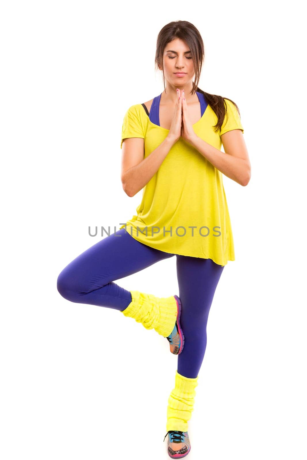 Beautiful woman exercising - fitness concept - isolated over copy space background