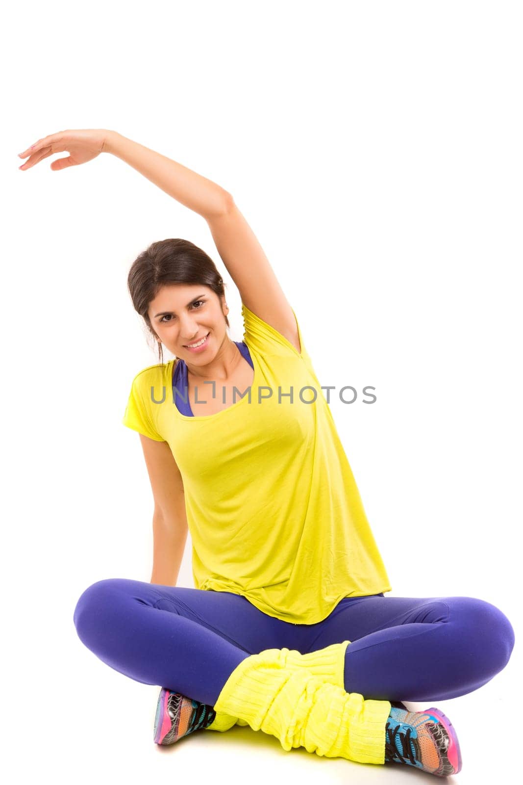 Beautiful woman exercising - fitness concept - isolated over copy space background