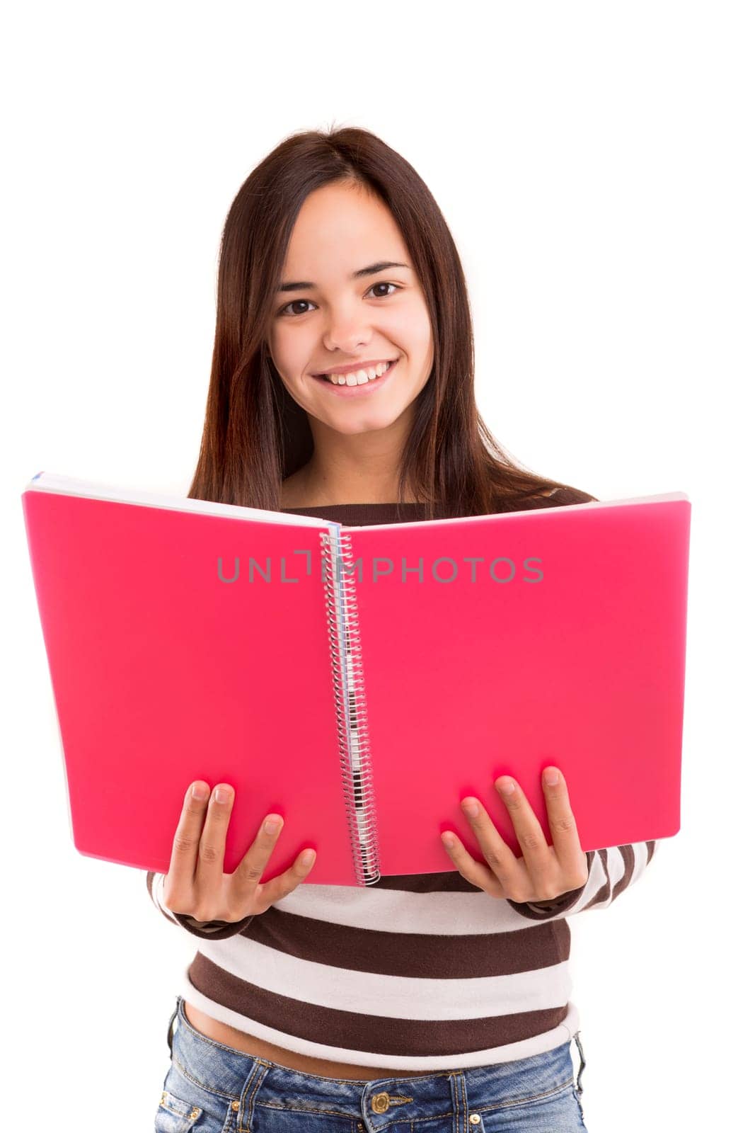 A happy asian student, isolated over a white background