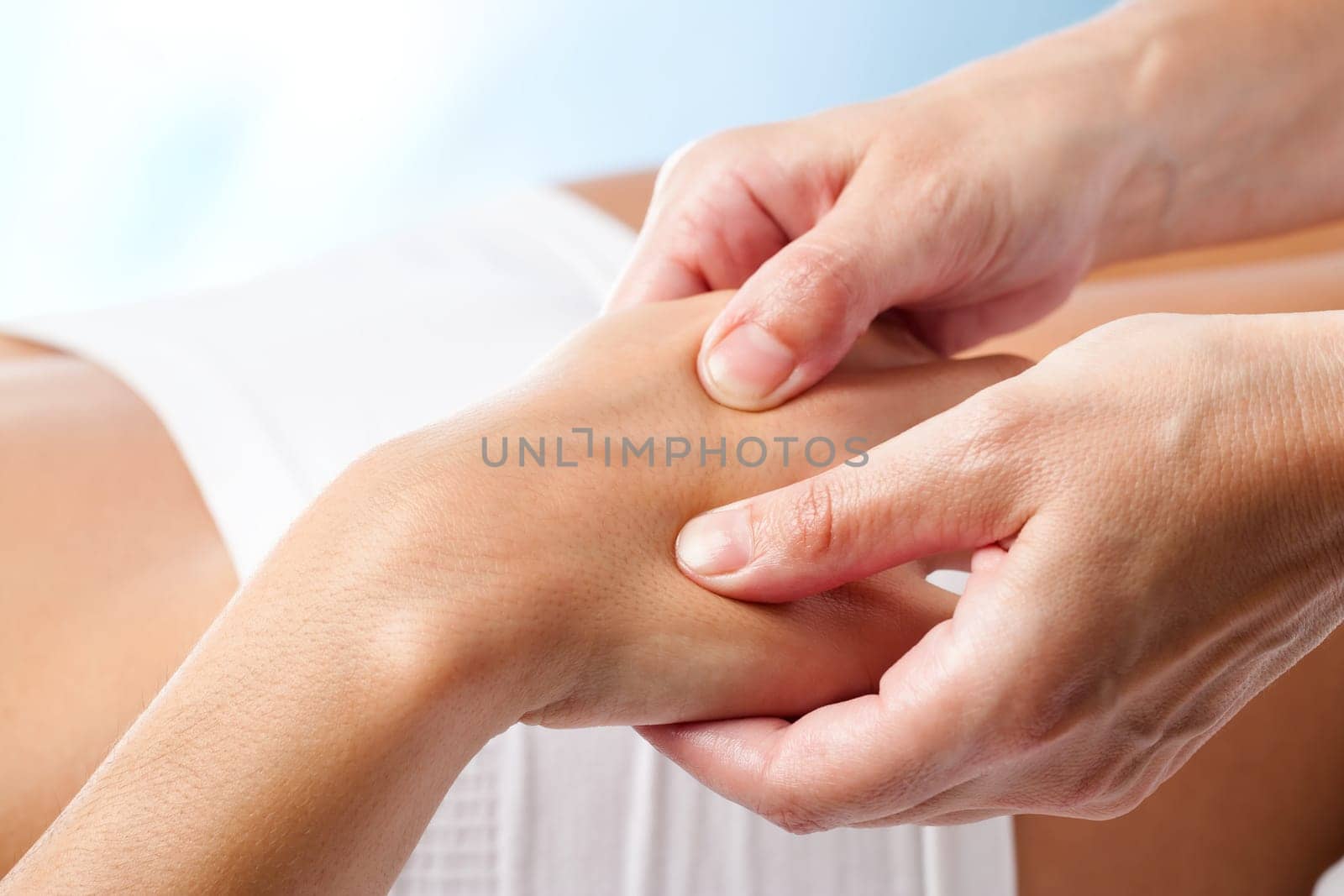 Macro close up of Therapeutic hand massage.