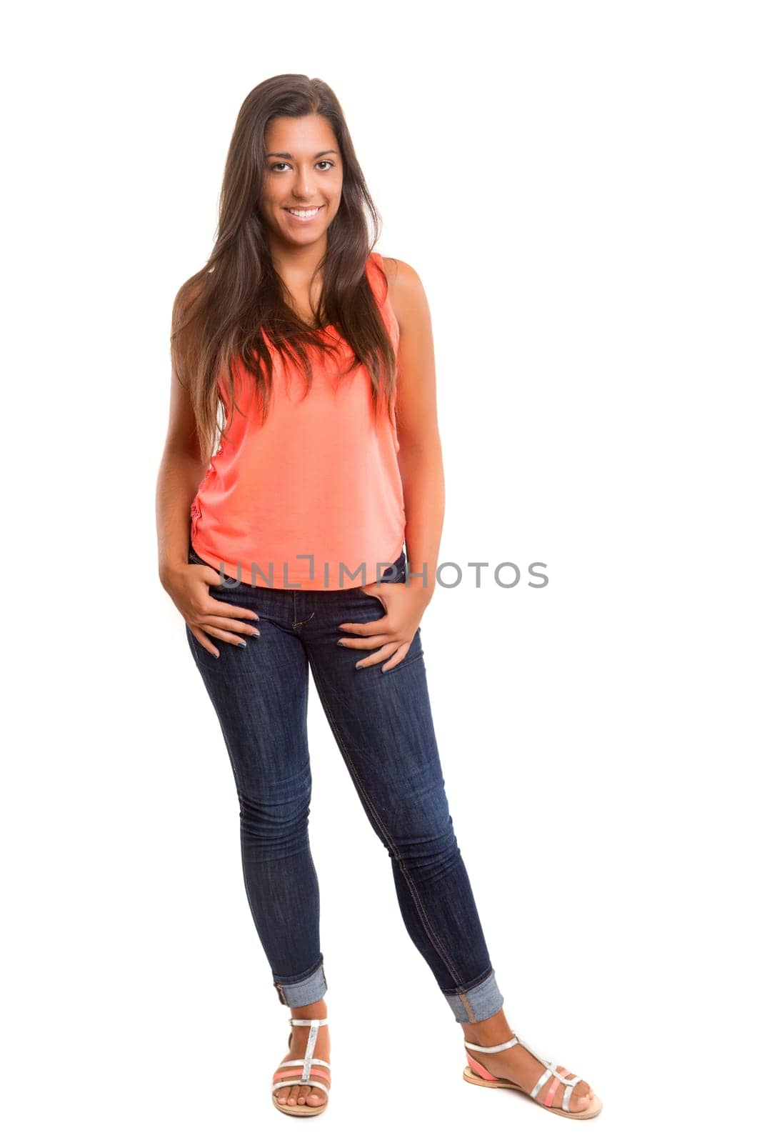 A beautiful young woman posing isolated