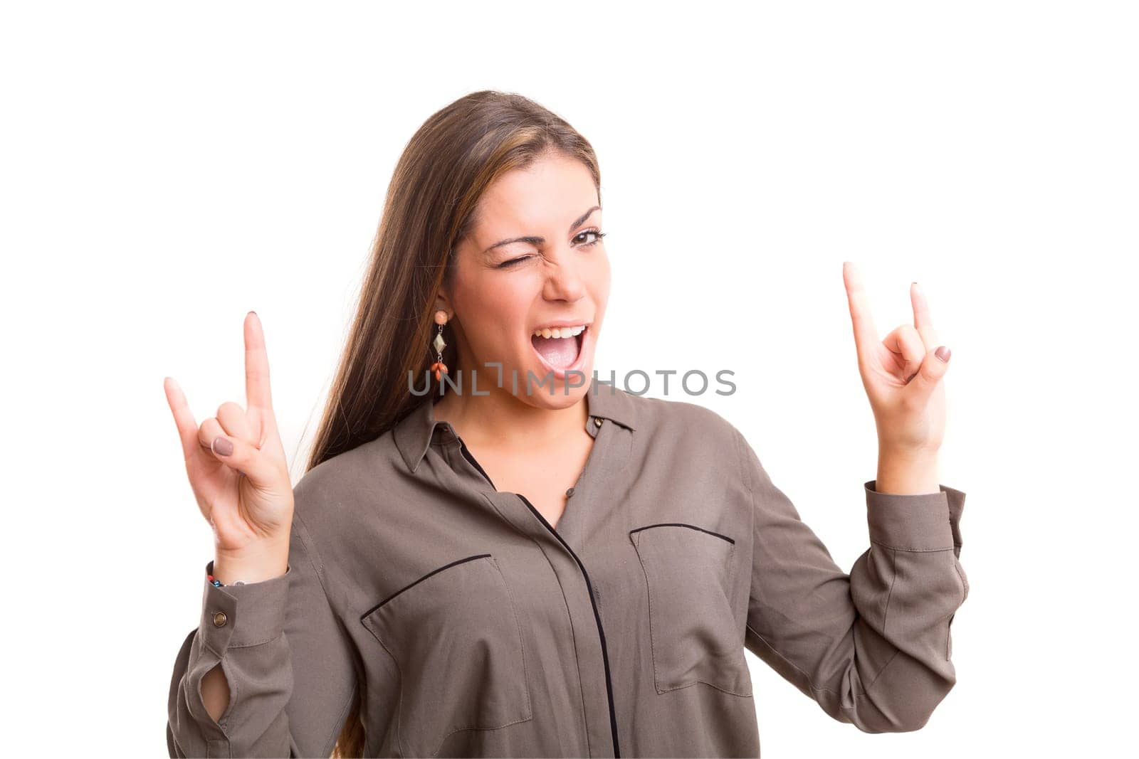 Happy beautiful young casual woman, isolated over white