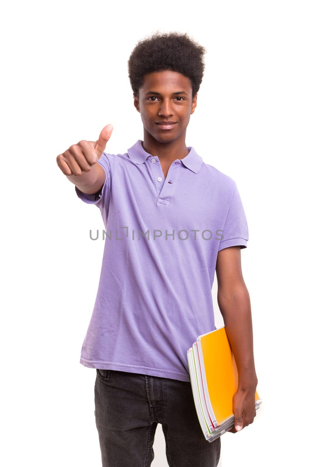 Young african student posing isolated over a white background