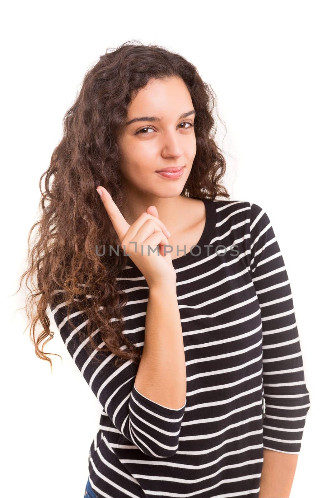 Studio shot: Young woman having a great idea