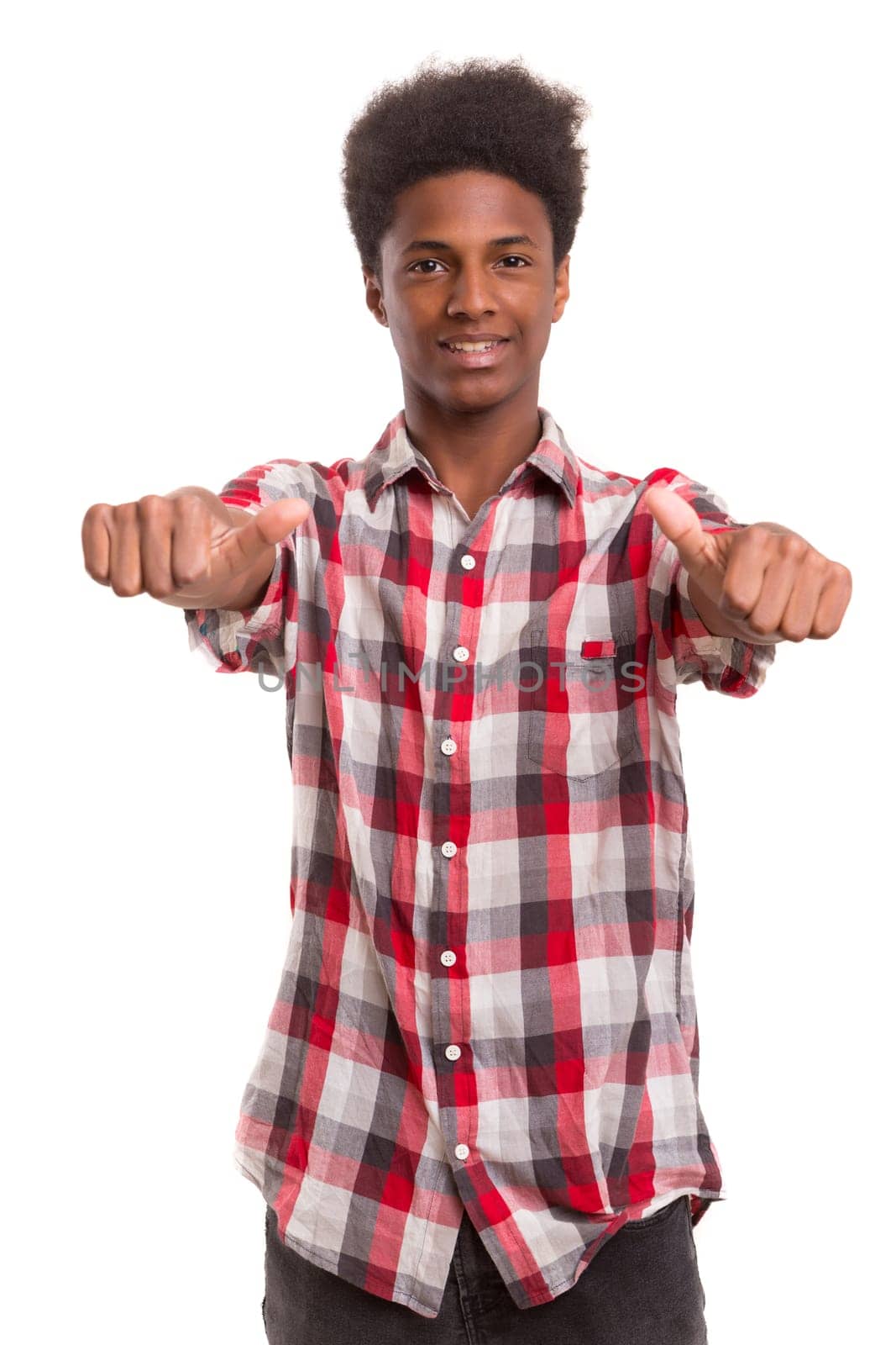 A casual young black boy posing isolated