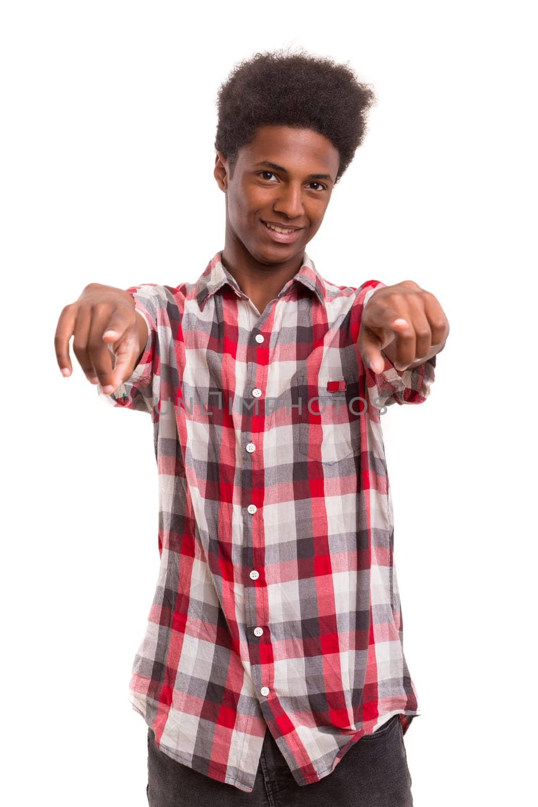 A casual young black boy posing isolated