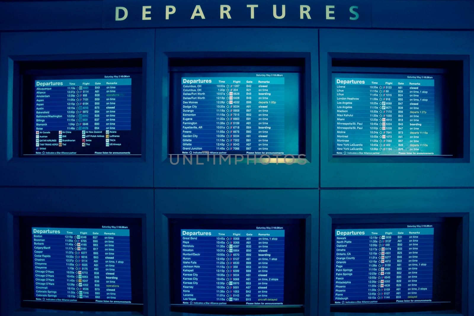 Arrival departure board at an airport