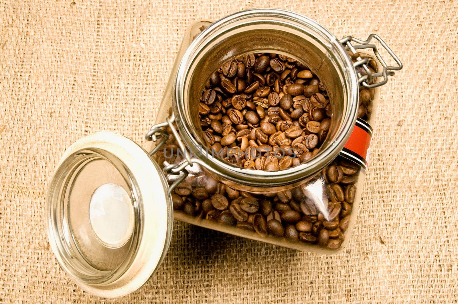 High angle view of coffee beans in a jar