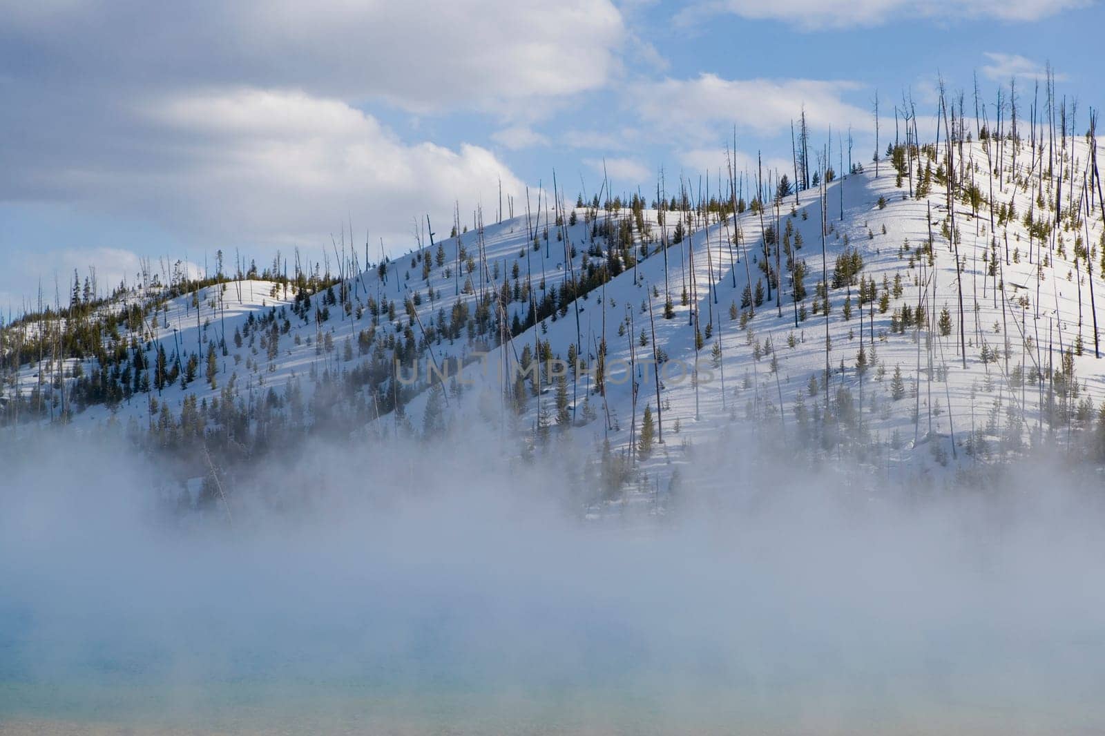 Steam emerging from a hot spring, Grand Prismatic Spring, Yellowstone National Park, Wyoming, USA