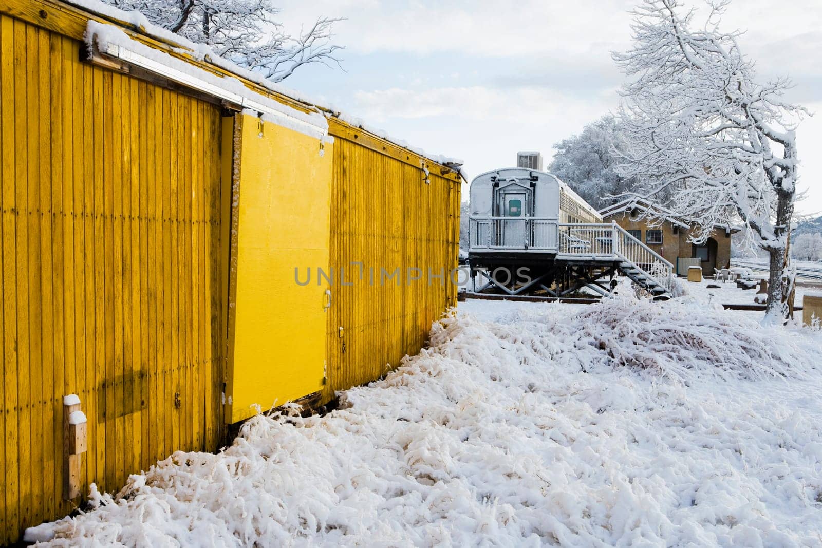 Railway station in winter, Santa Fe, New Mexico, USA