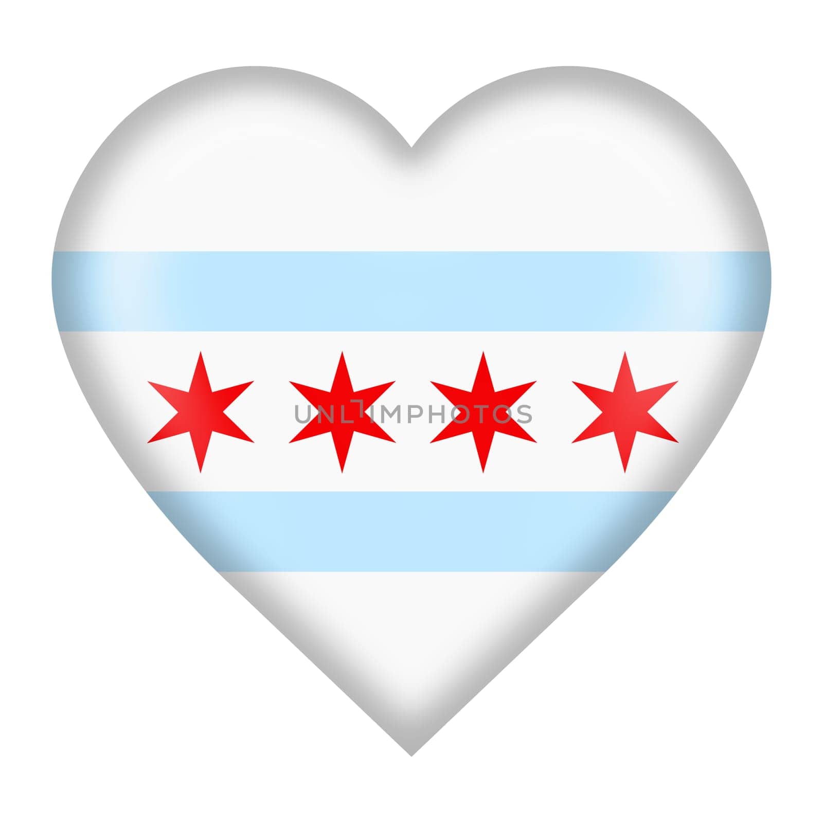 A Chicago flag heart button isolated on white with clipping path