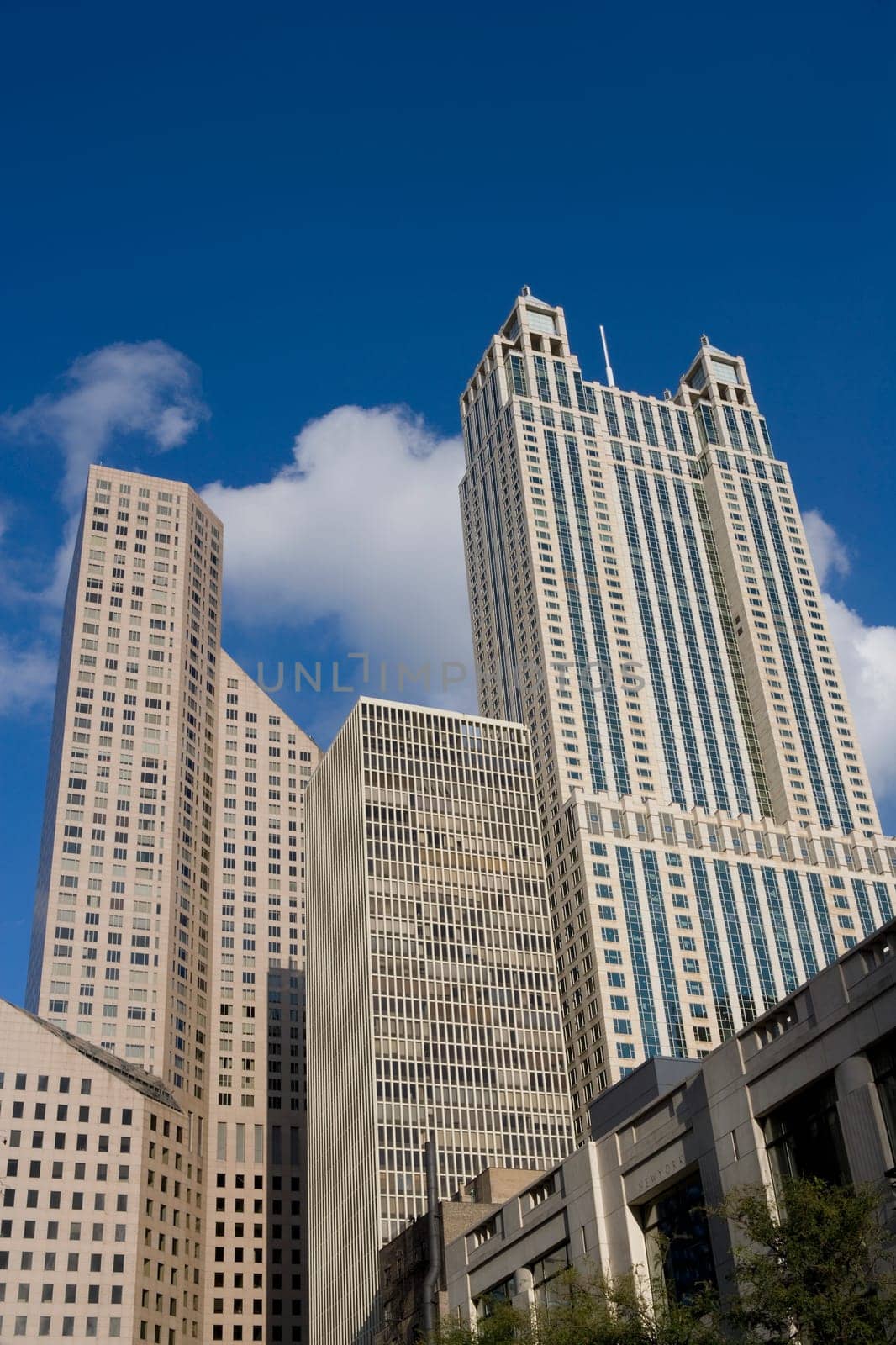 Low angle view of buildings in a city, Chicago, Illinois, USA