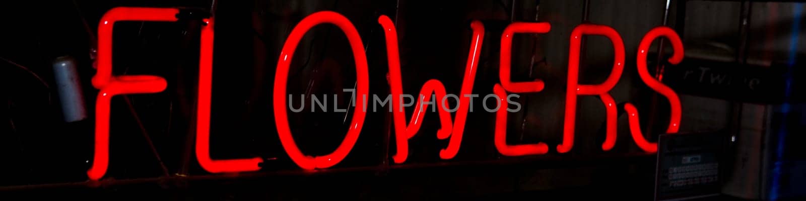 Neon sign at a flower market, 28 Street, New York City, New York State, USA
