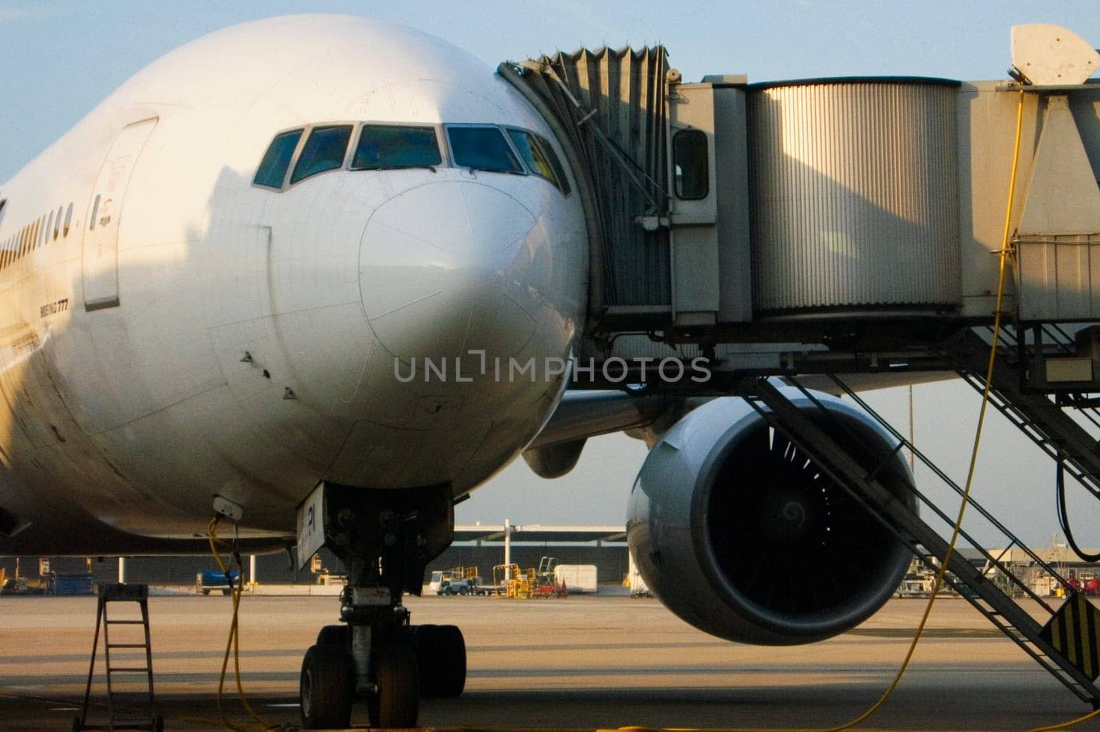 Airplane with boarding stairs, Paris, Ile_de_France, France