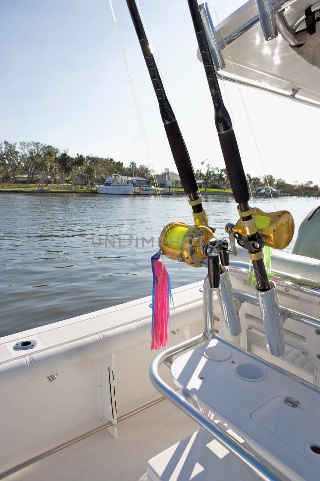 Fishing rods in a speedboat