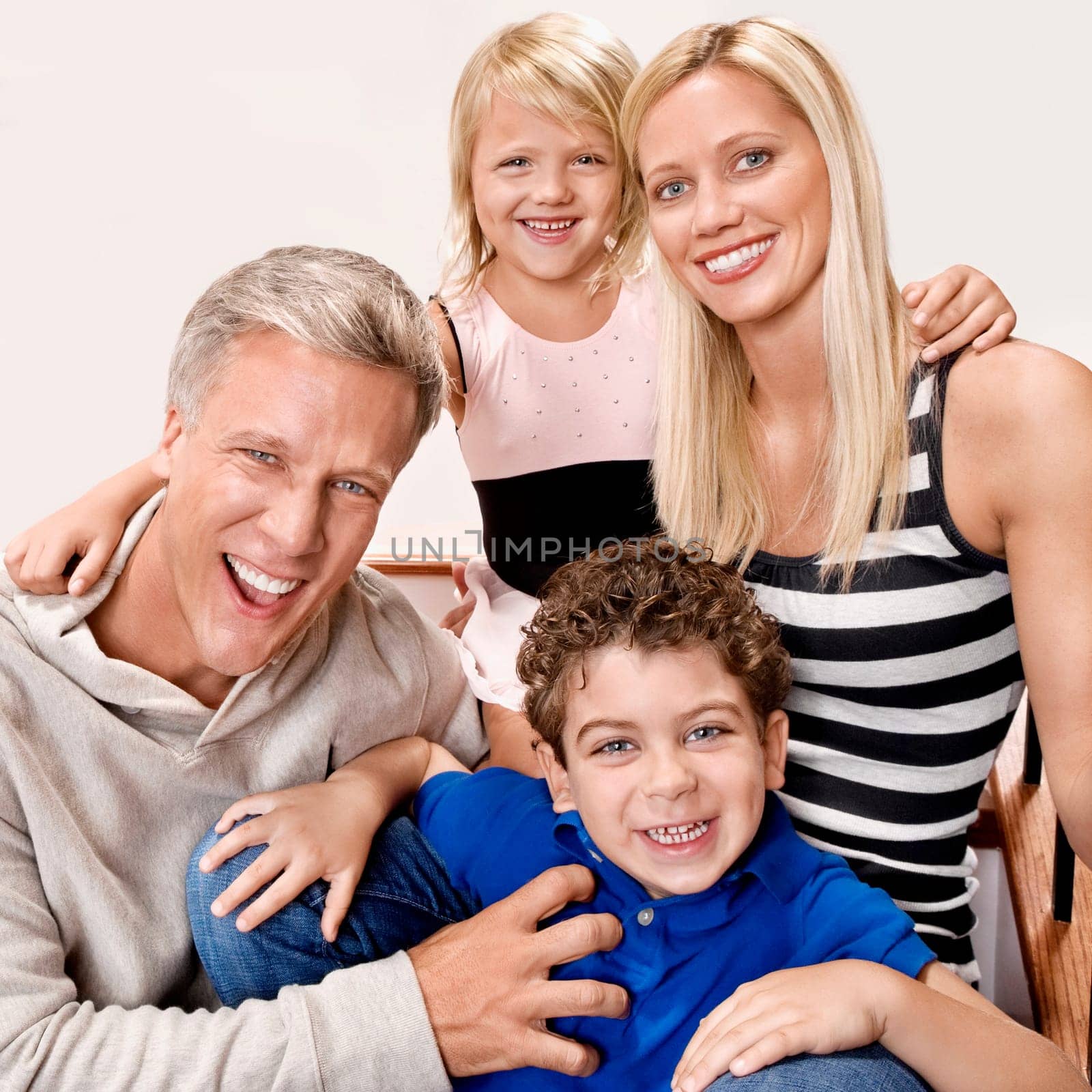 Family sitting on a staircase