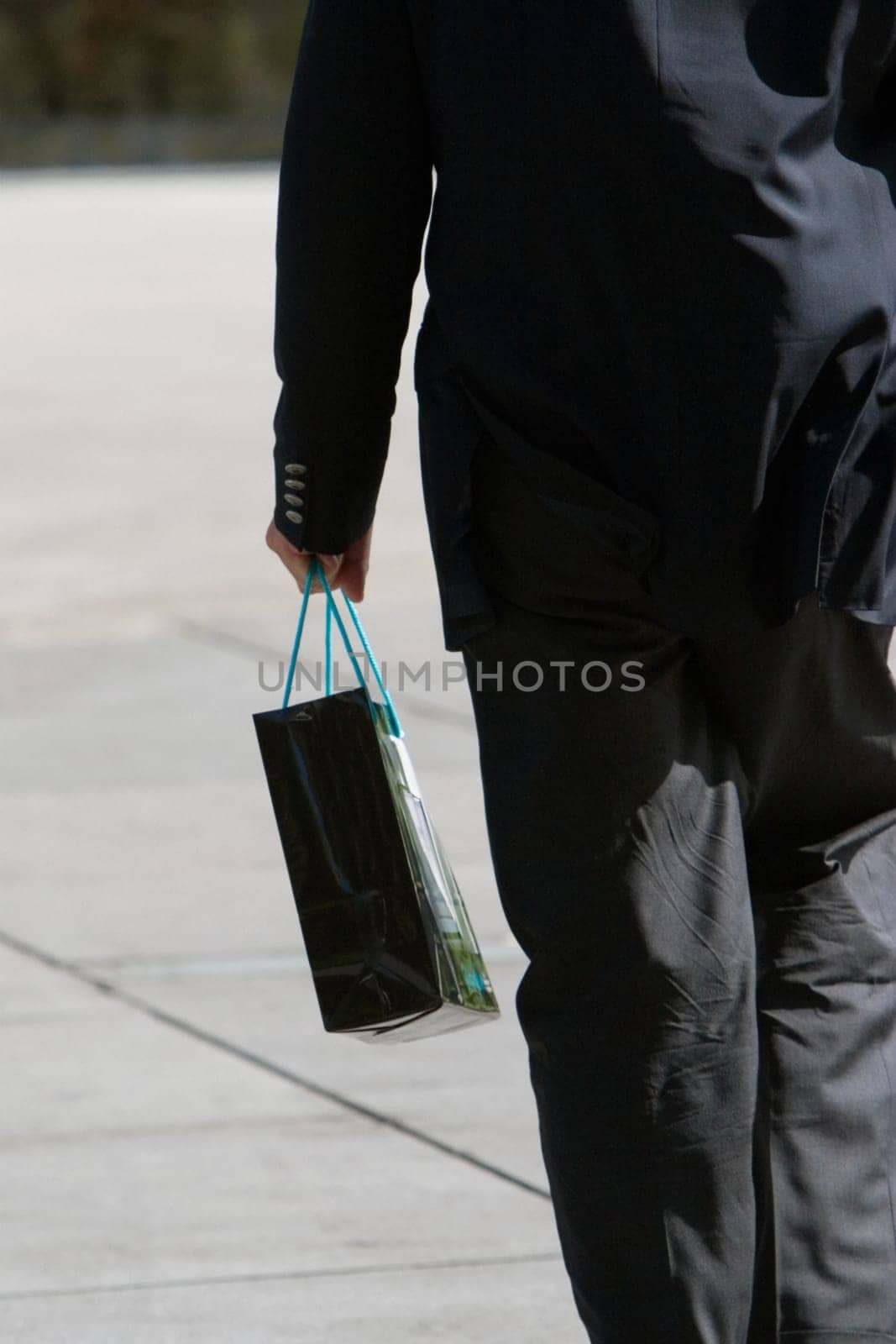 Rear view of a businessman carrying a shopping bag