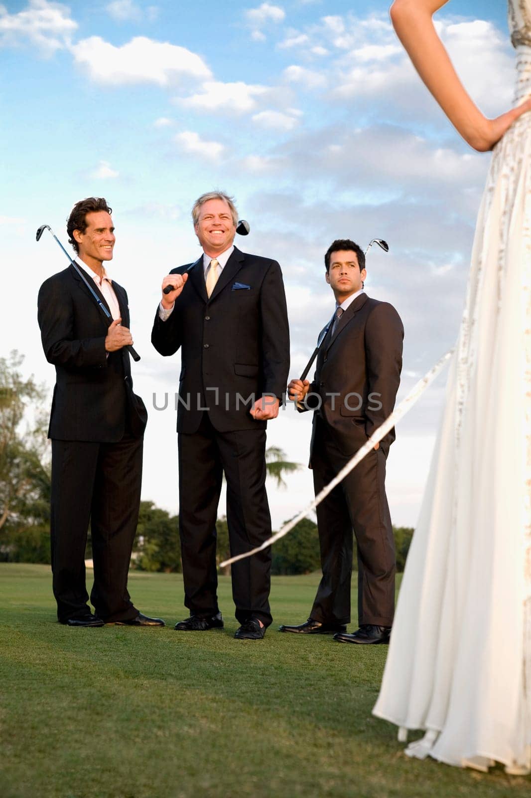 Three golfers looking at a bride in a golf course, Biltmore Golf Course, Coral Gables, Florida, USA