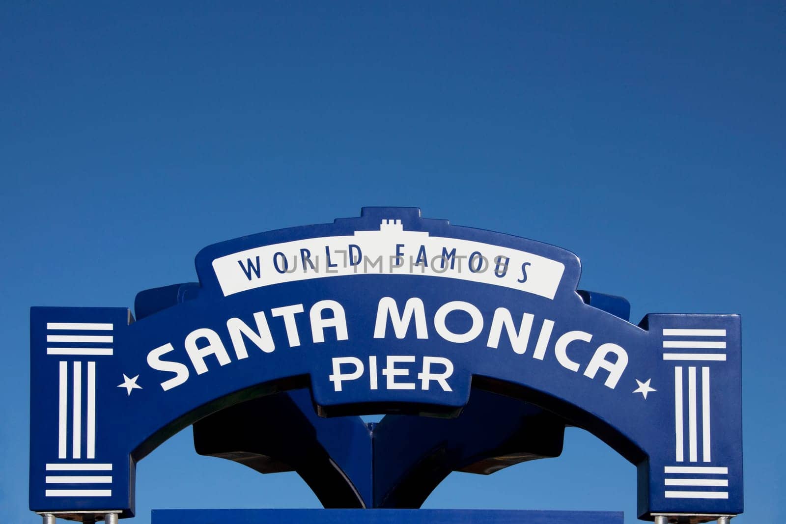 Low angle view of a signboard, Santa Monica Pier, Santa Monica, Los Angeles County, California, USA