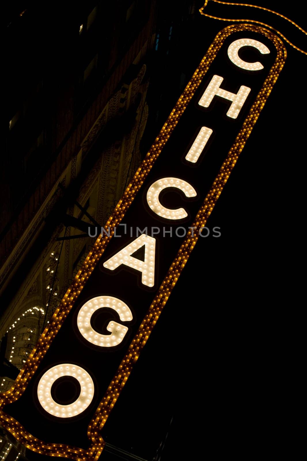 Low angle view of an information board, Chicago Theater, Illinois, USA