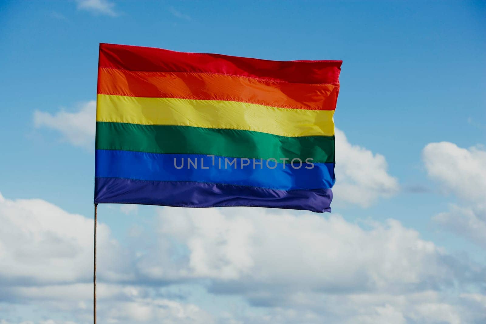 Low angle view of a rainbow flag