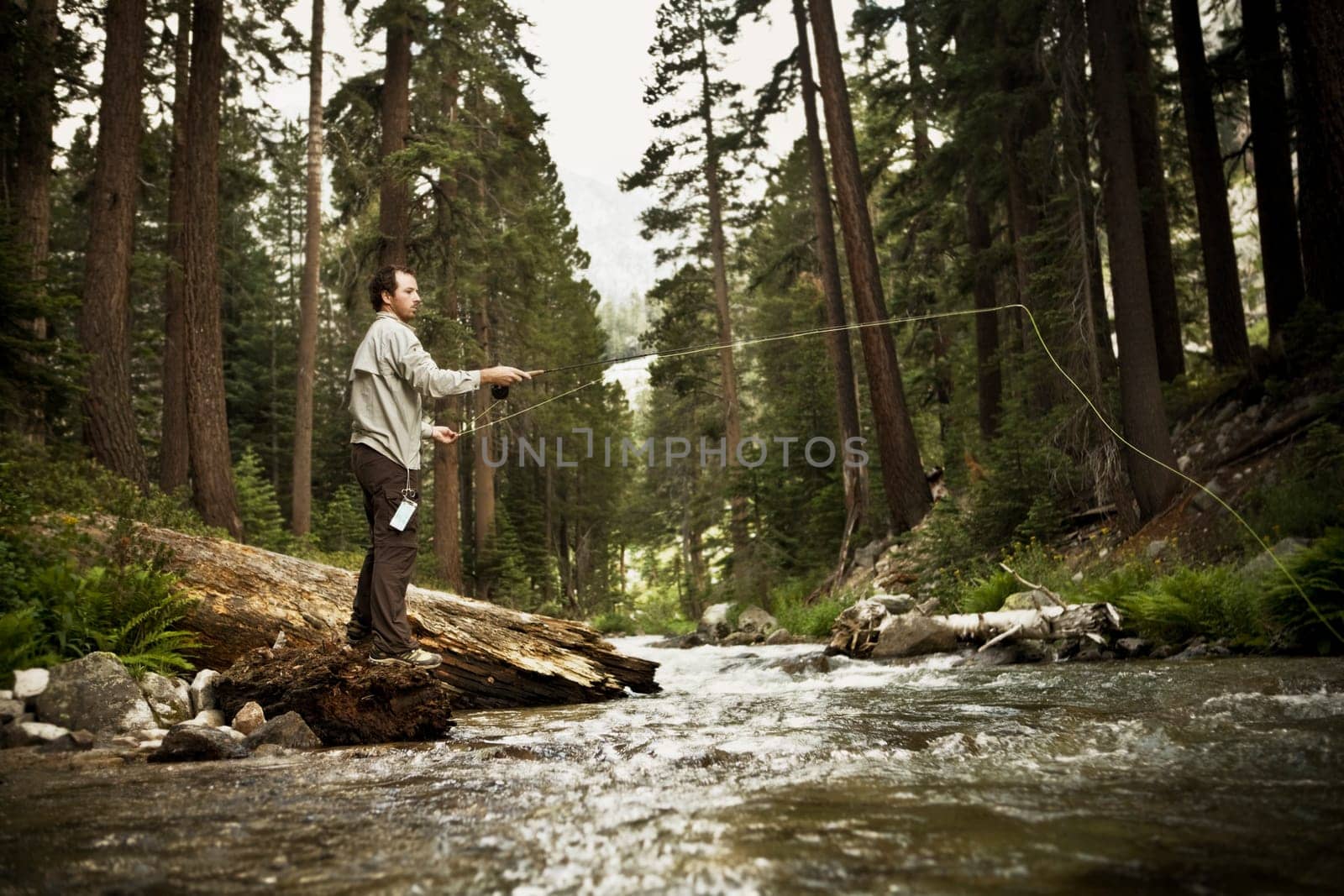 Man fishing in a river
