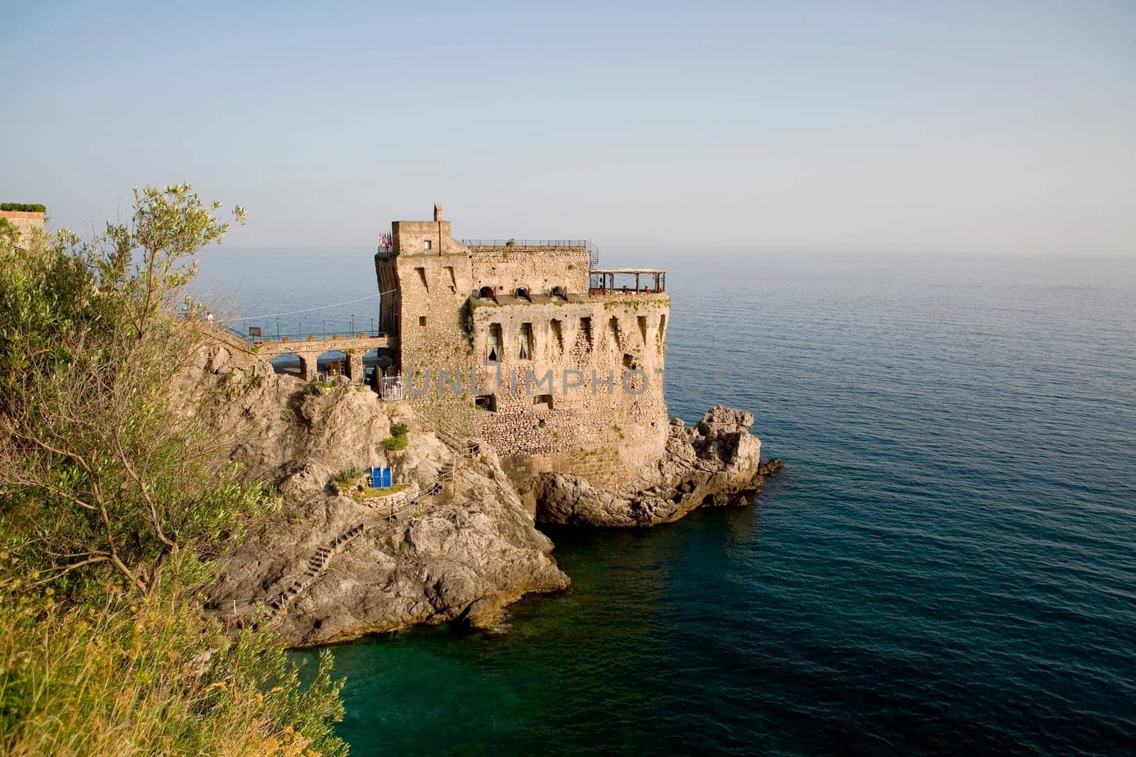 High angle view of a fort at the coast, Cetara, Amalfi Coast, Salerno, Campania, Italy