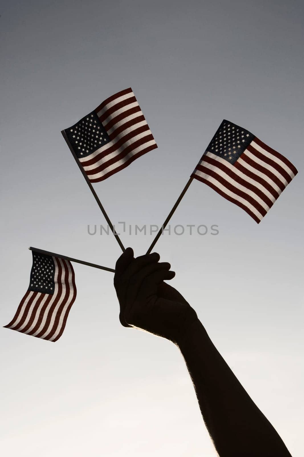 PersonŽs hand holding American flags