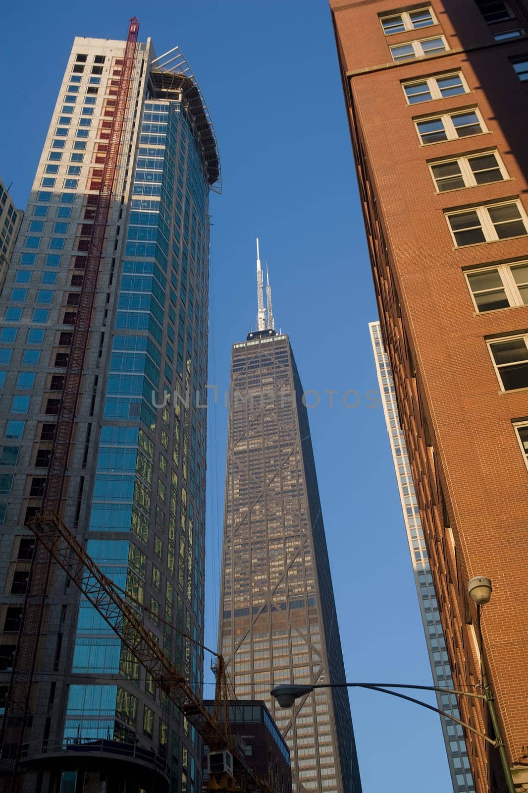 Low angle view of buildings in a city, Hancock Building, Chicago, Illinois, USA