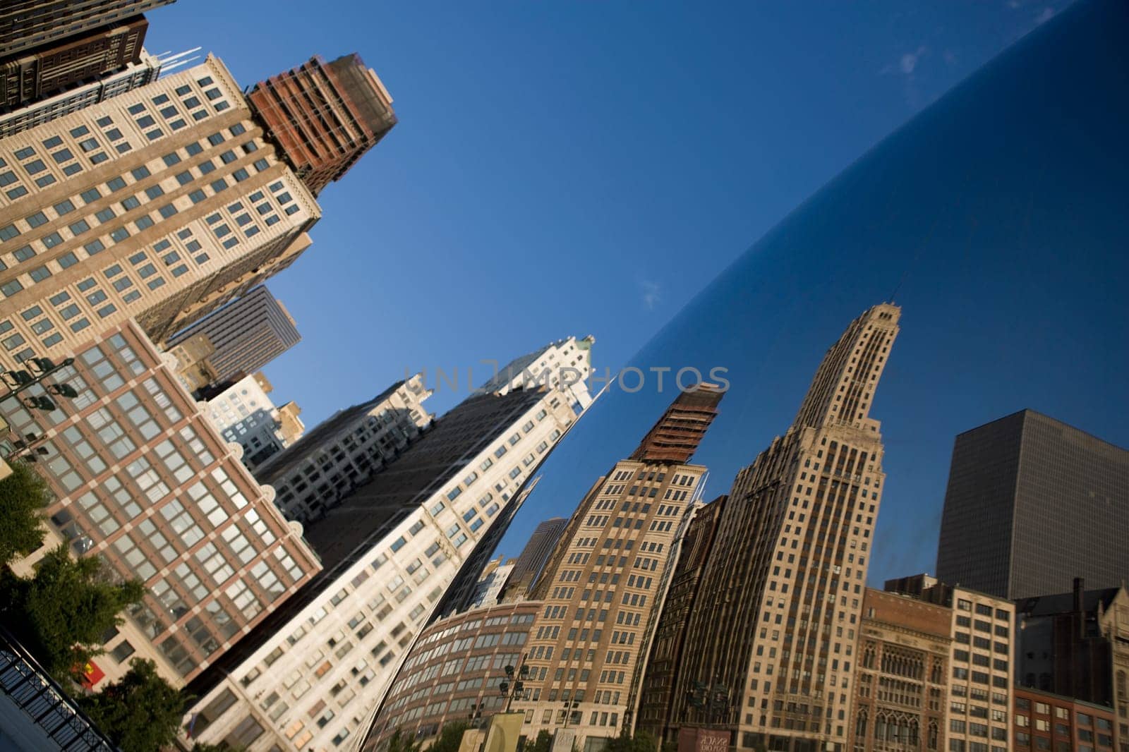 Reflection of buildings on a sculpture, The Bean, Cloud Gate, Millennium Park, Chicago, Illinois, USA