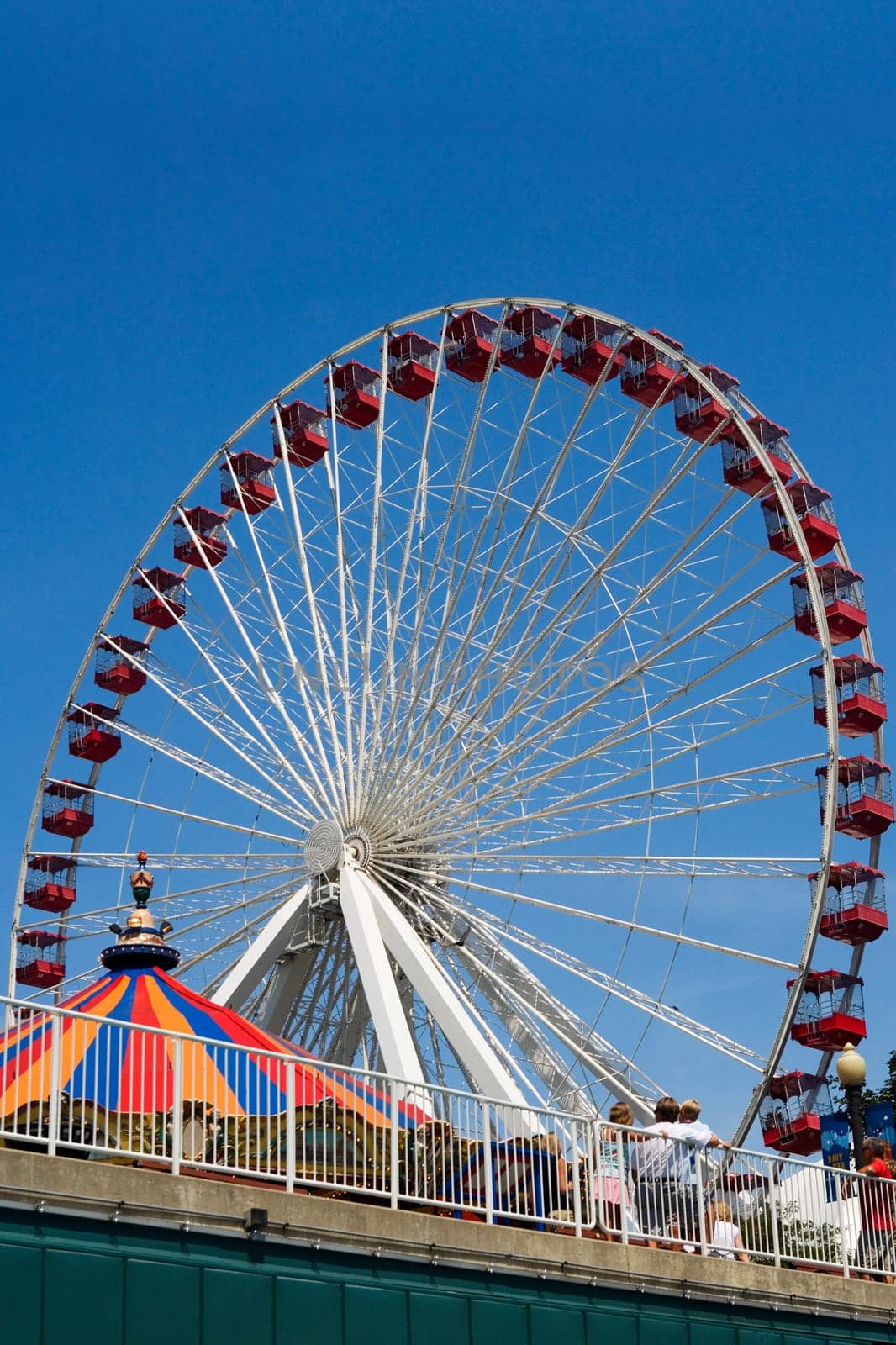 Low angle view of a ferris wheel in an amusement park, Navy Pier Park, Navy Pier, Chicago, Illinois, USA