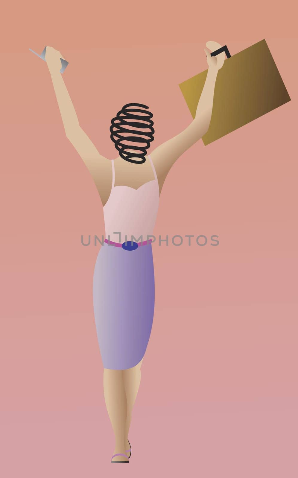 Businesswoman holding a briefcase with her arms raised
