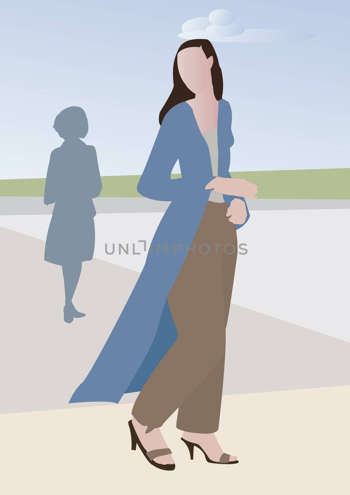 Woman walking on the sidewalk