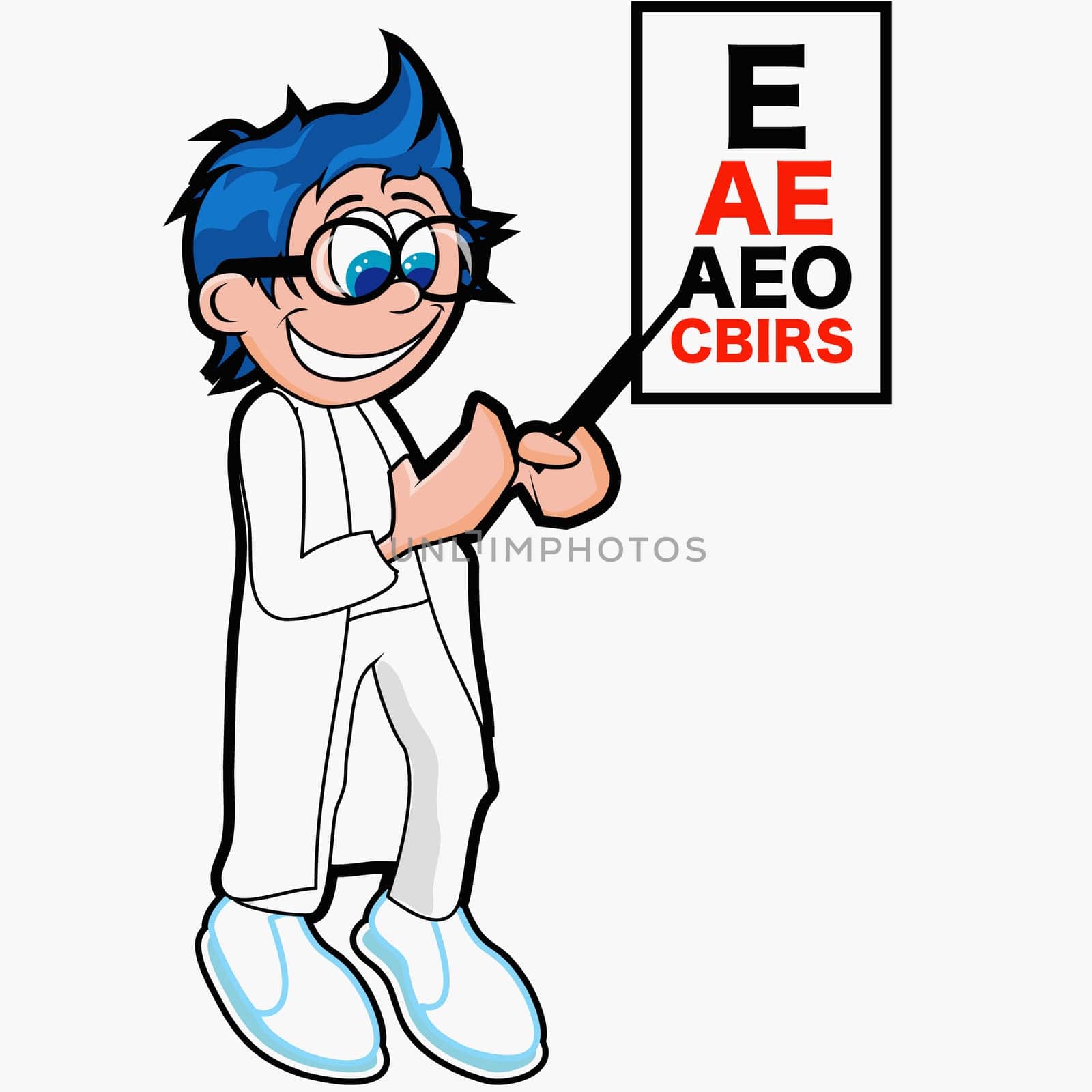 Doctor standing in front of an eye chart