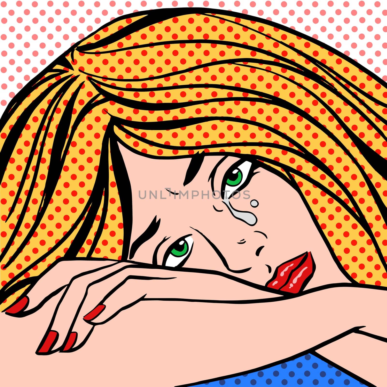 The girl was crying. Vintage pop art comic book style gentina. Retro background