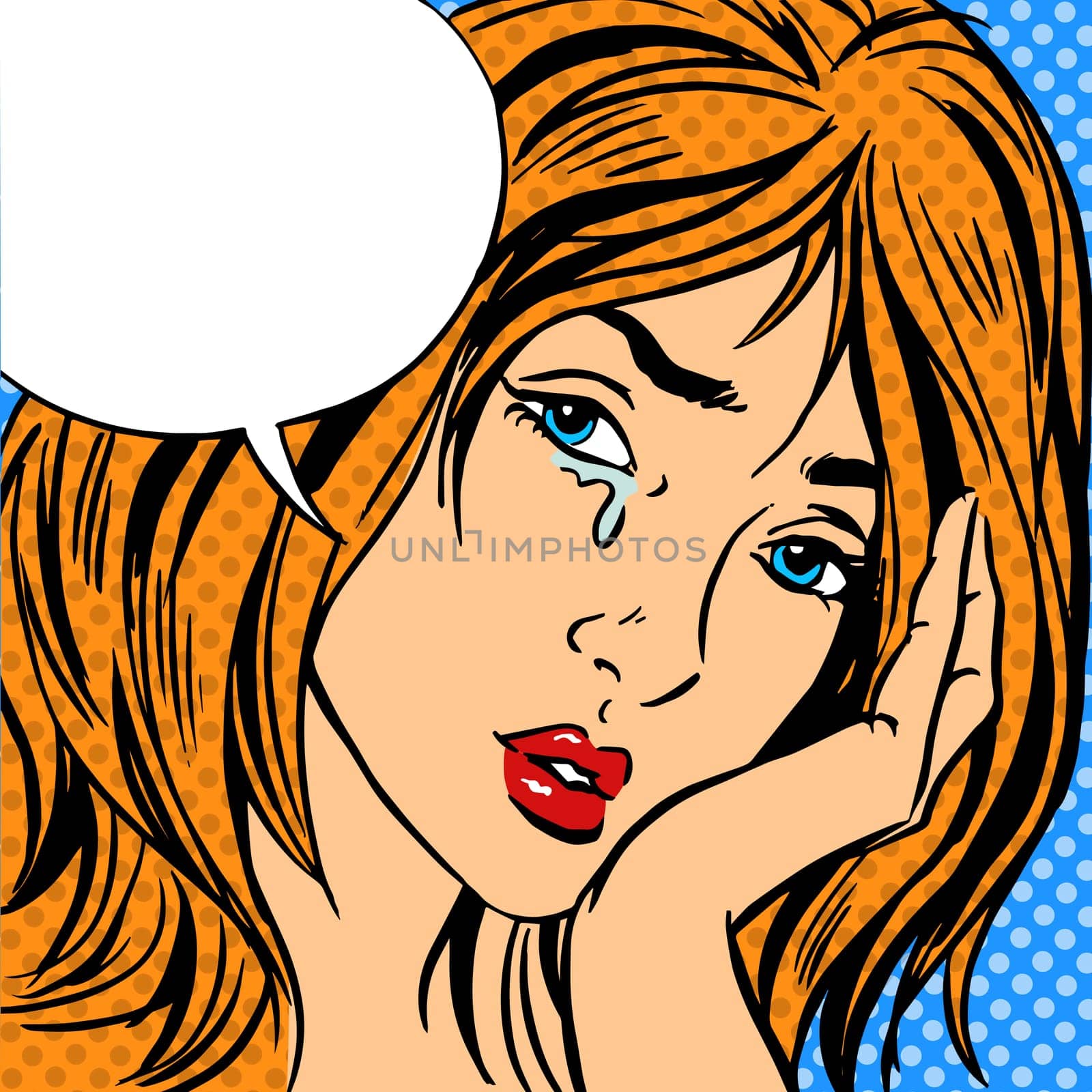 Girl cry Pop art vintage comic Retro background