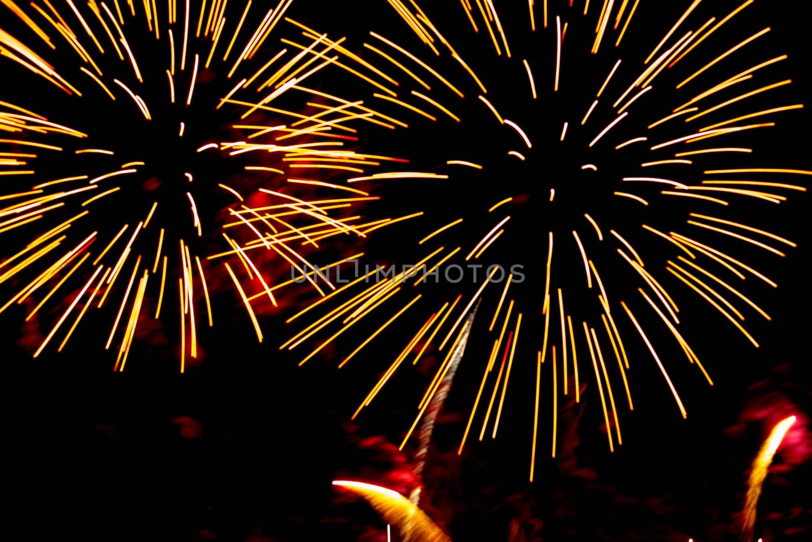 Colourful multiple fireworks in the night sky