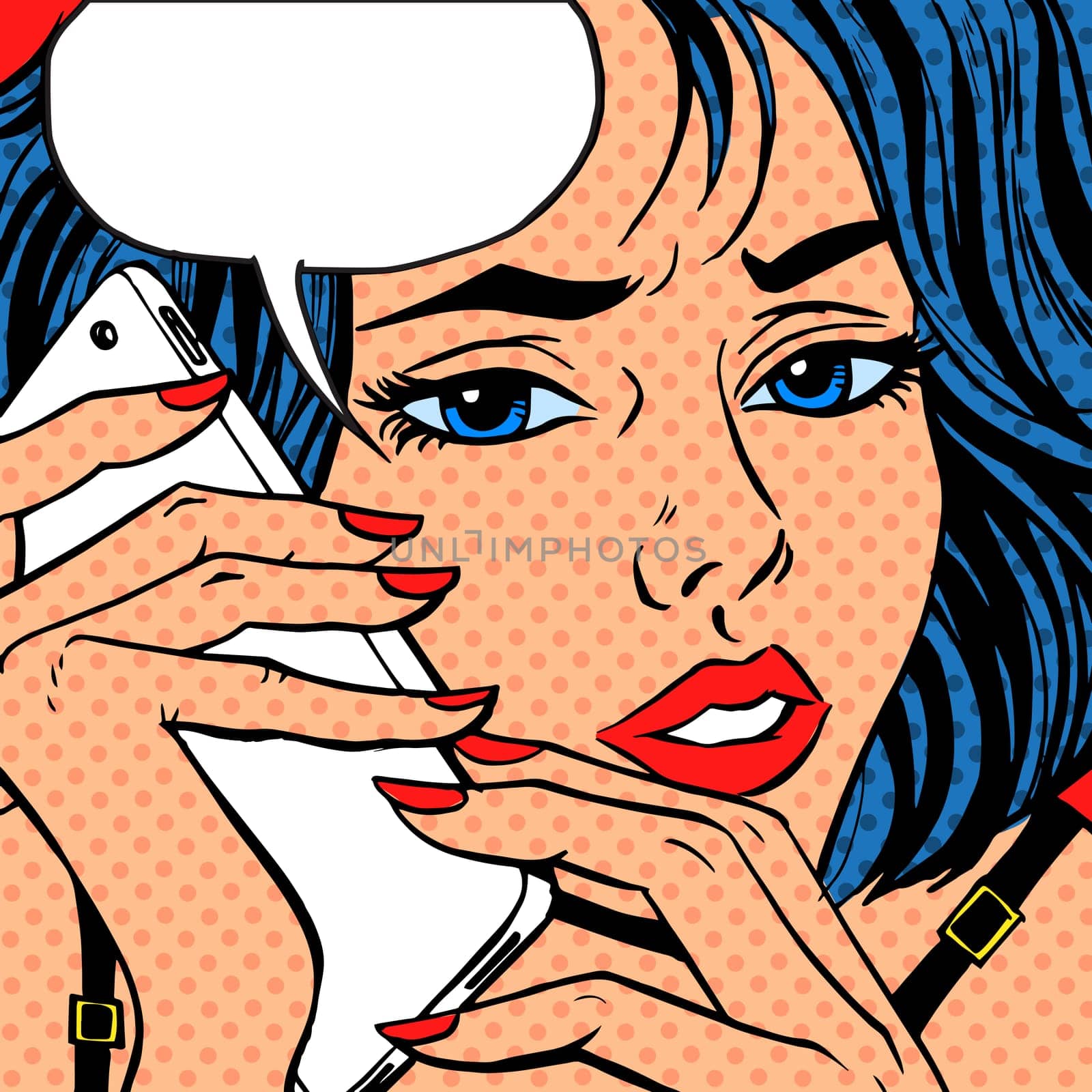 Pop art vintage comic. Girl phone talk retro background