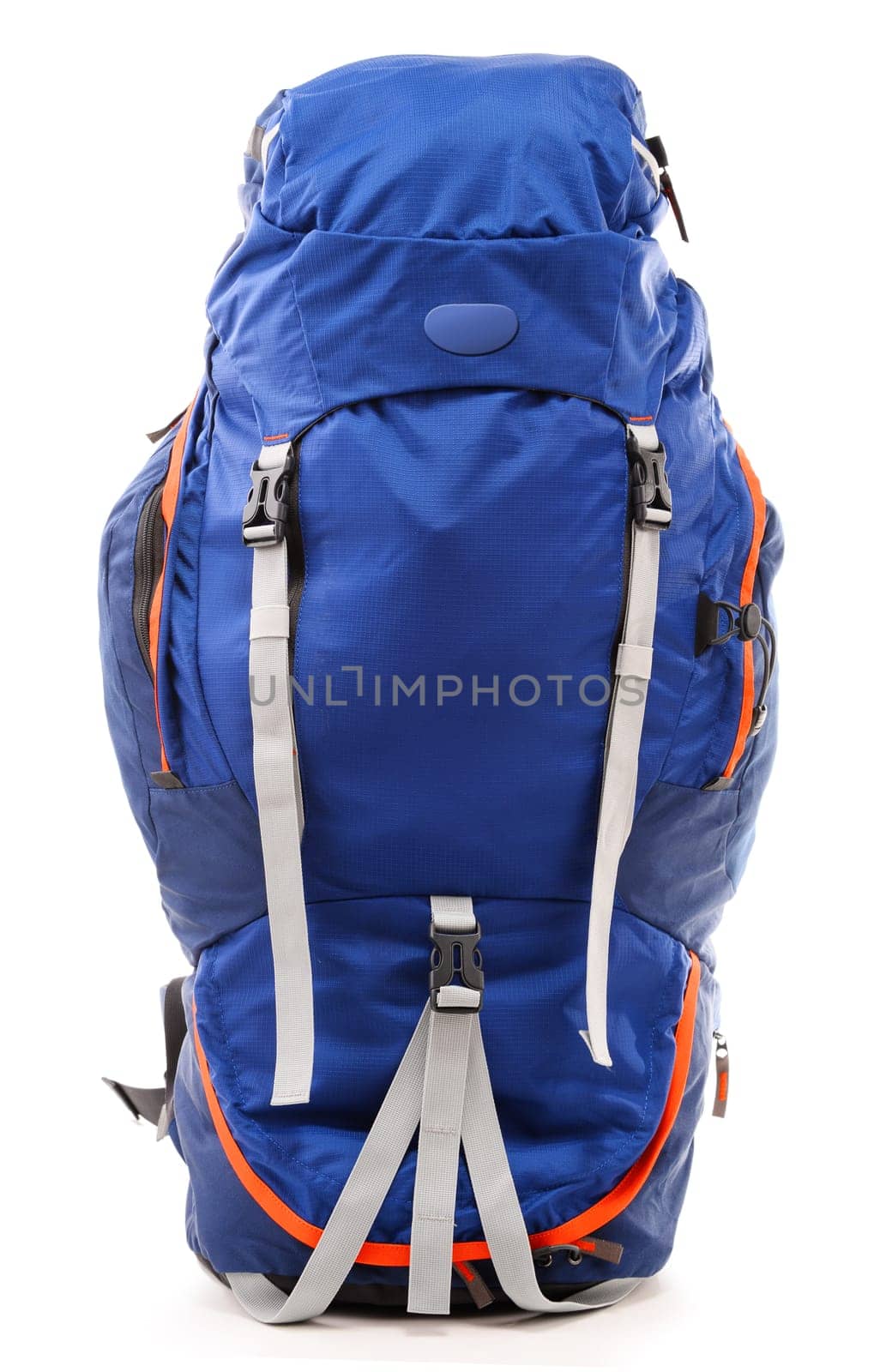 Large touristic backpack isolated on white background
