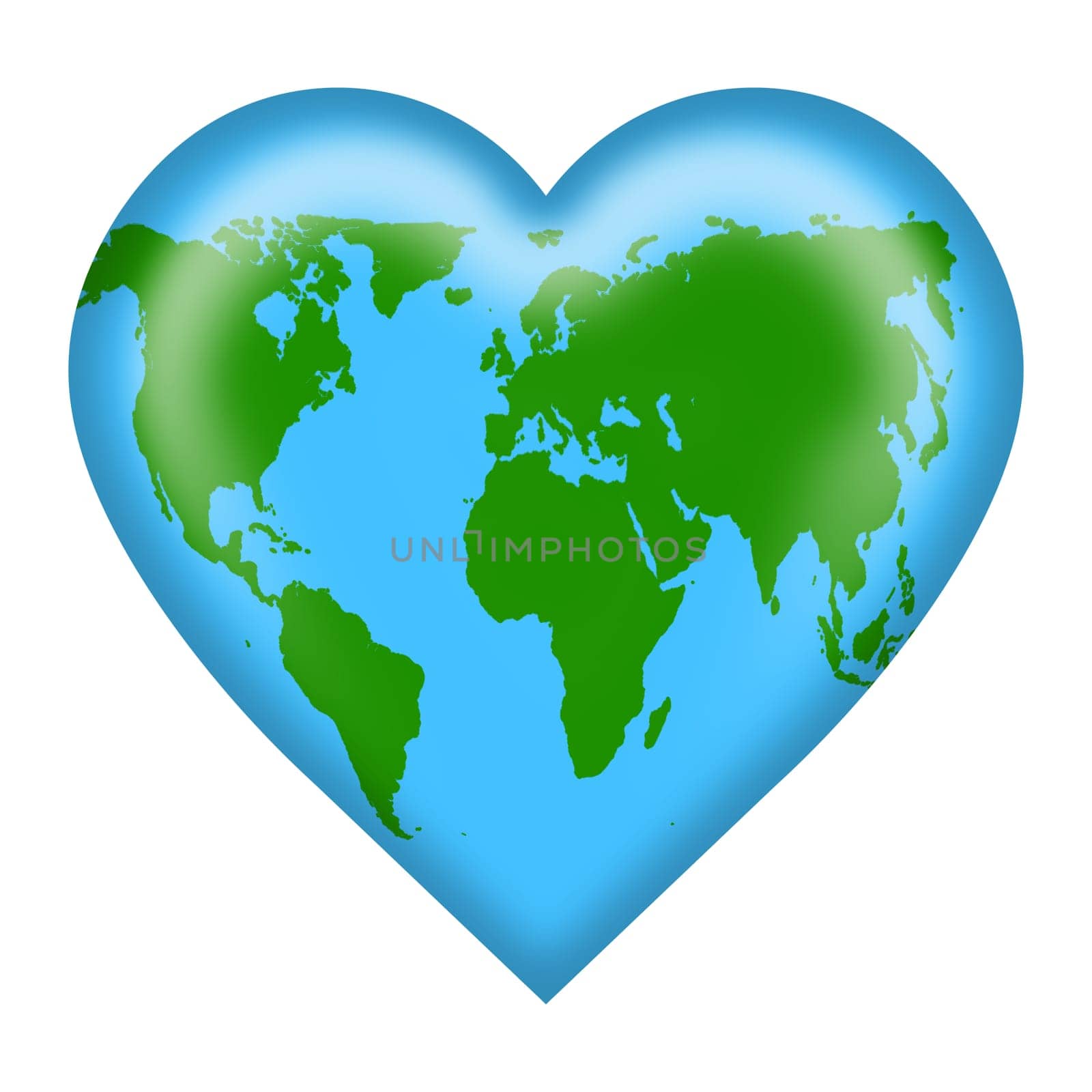 A world map heart button icon isolated on white with clipping path 3d illustration
