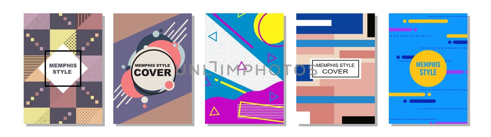 Set of Memphis Style Covers. Flat Vector Illustrations for Background, Brochures, Posters and Banners Template