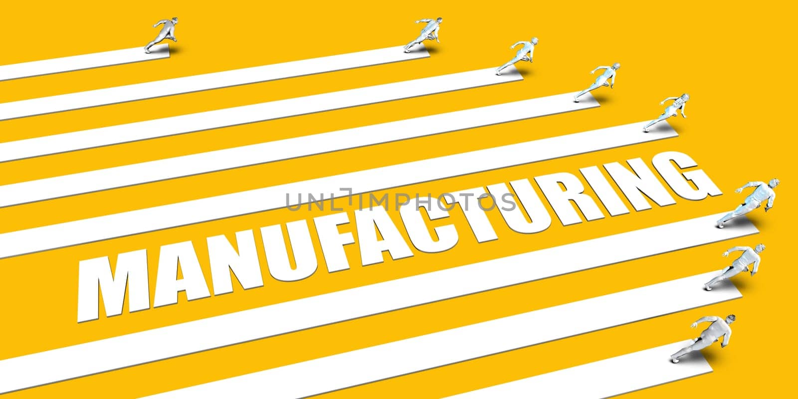 Manufacturing Concept with Business People Running on Yellow