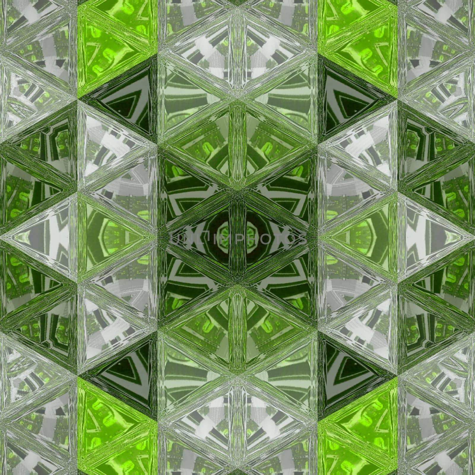 Geometric textured background in spring colors. Cubic green triangles abstract pattern