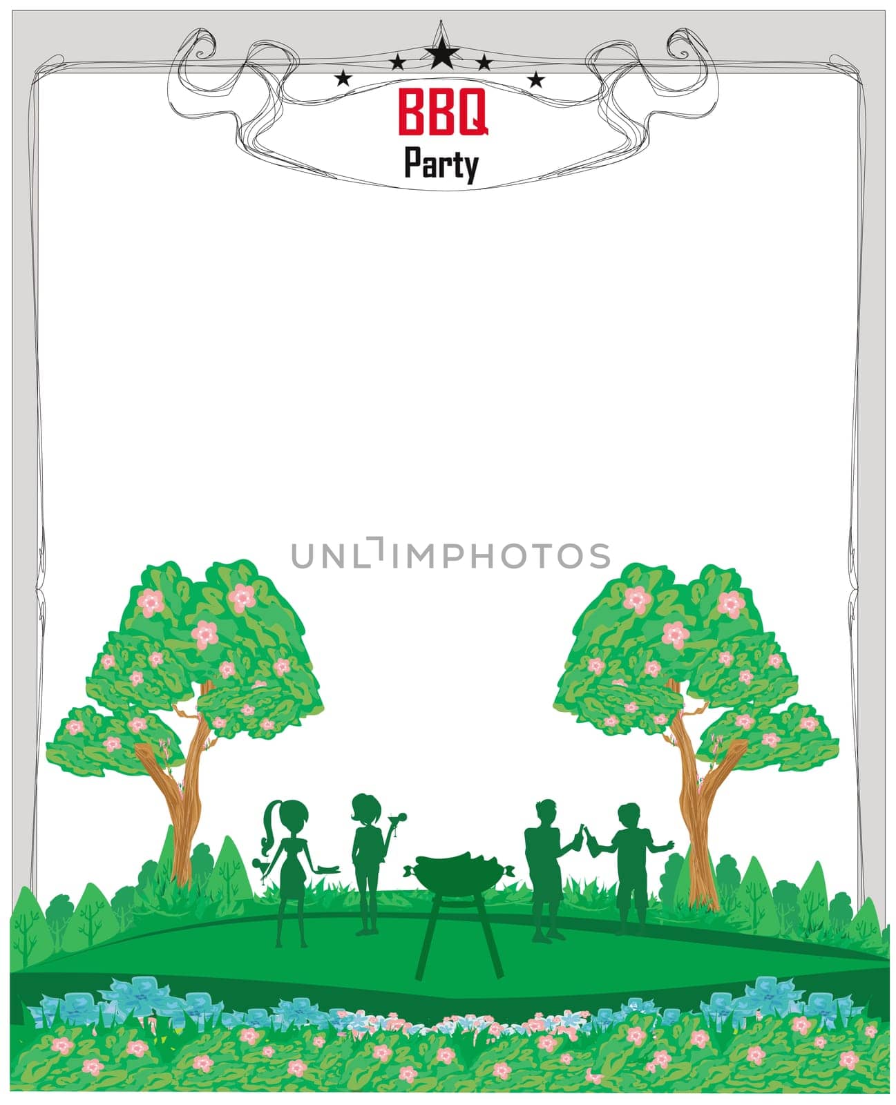 barbecue in the park, abstract card, invitation